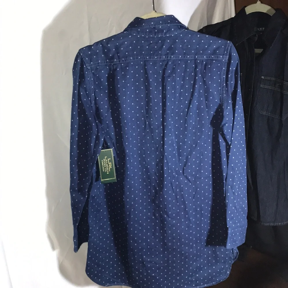 Ralph Lauren Blue Polka Dot Half Button Down Shirt - Picture 3 of 3